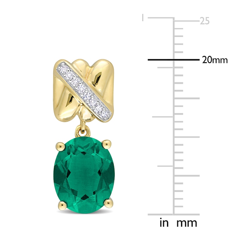 Main Image 2 of Y-Knot Lab-Created Emerald Earrings 1/15 Diamonds 14K Yellow Gold