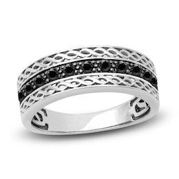 Men's Natural Black Sapphire Wedding Band 14K White Gold 8.0mm