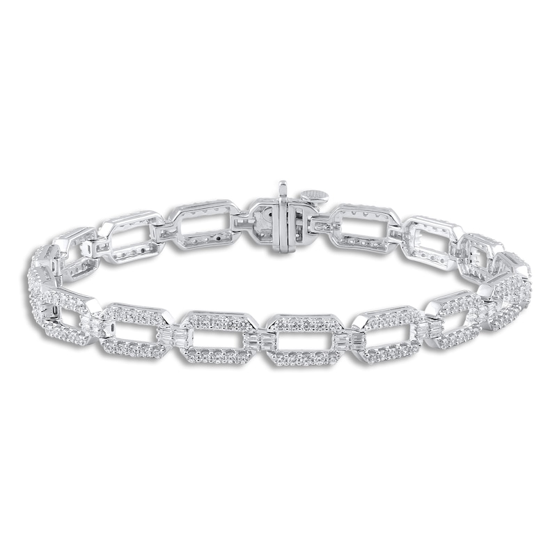 Diamond Paperclip Bracelet 3 ct tw Round/Baguette 14K White Gold 7"