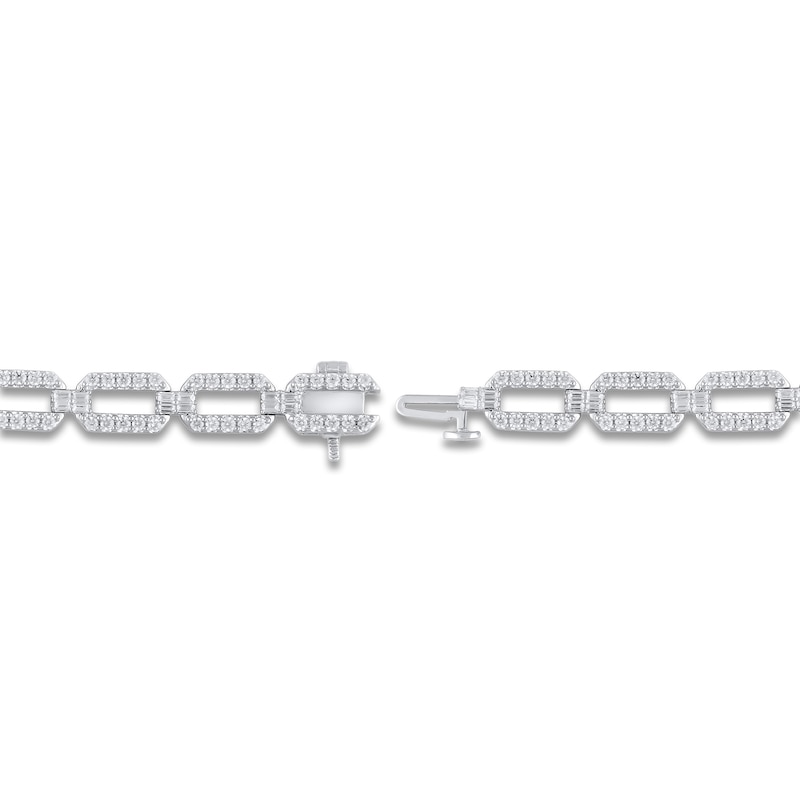 Diamond Paperclip Bracelet 3 ct tw Round/Baguette 14K White Gold 7"