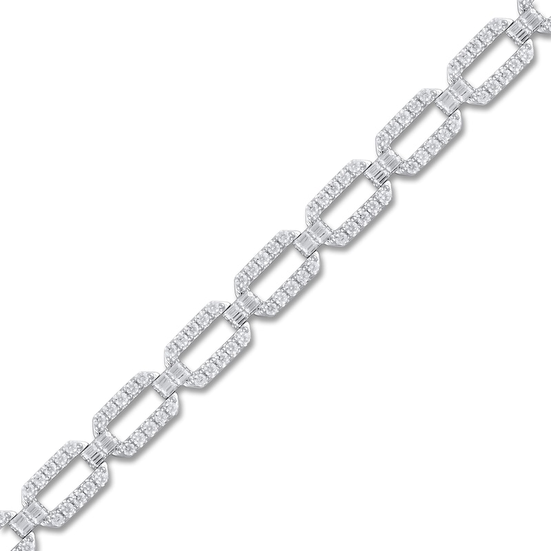 Diamond Paperclip Bracelet 3 ct tw Round/Baguette 14K White Gold 7"