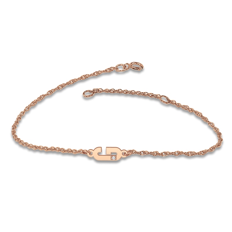 Main Image 1 of High-Polish Initial Bracelet Diamond Accents 14K Rose Gold 7.25&quot;