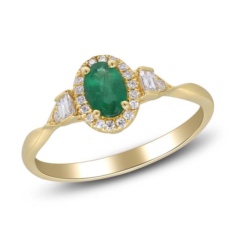 Main Image 2 of Natural Emerald & Diamond Ring 1/5 ct tw 14K Yellow Gold