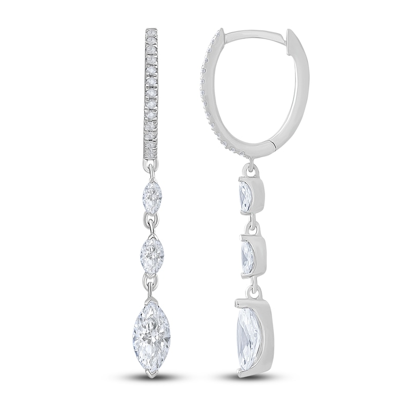 Main Image 1 of Diamond Dangle Earrings 1-1/2 ct tw Round/Marquise 14K White Gold