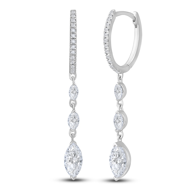 Main Image 2 of Diamond Dangle Earrings 1-1/2 ct tw Round/Marquise 14K White Gold