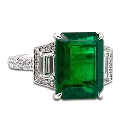 Natural Emerald Ring 1 ct tw Diamonds 18K White Gold