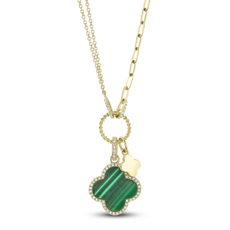 Malachite Clover Necklace Set w/ Gold Tassels