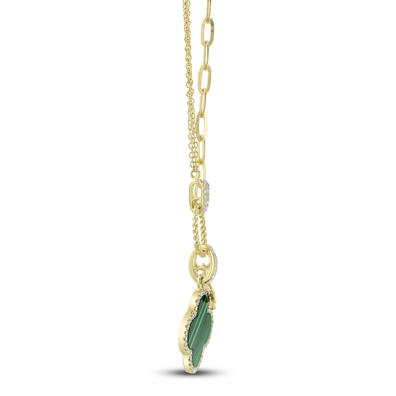 Main Image 2 of Shy Creation Natural Malachite & Diamond Clover Necklace 1/6 ct tw 14K Yellow Gold SC55023332V2