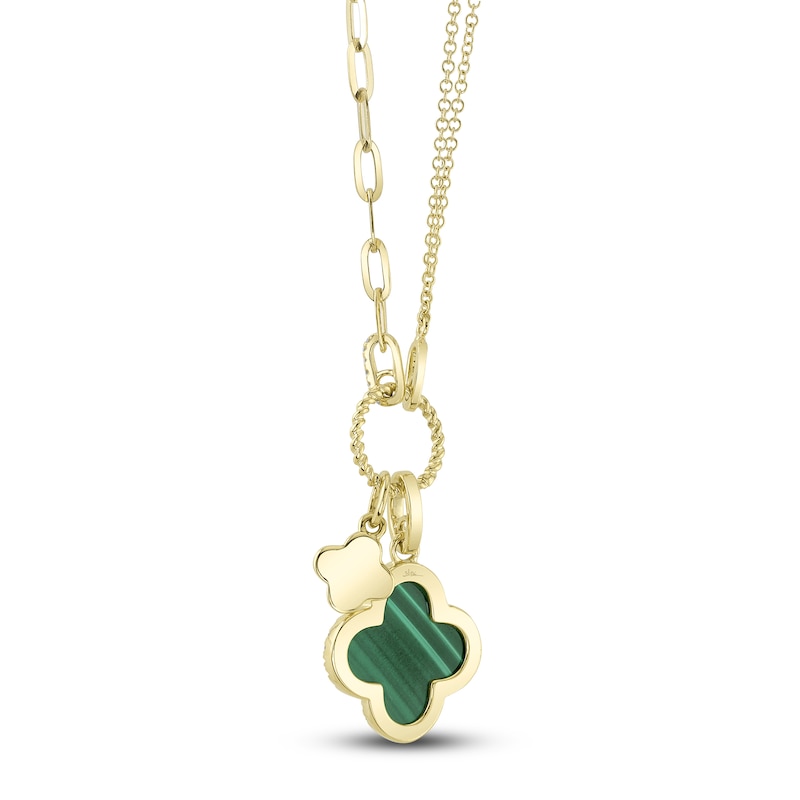 Main Image 3 of Shy Creation Natural Malachite & Diamond Clover Necklace 1/6 ct tw 14K Yellow Gold SC55023332V2