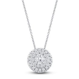 Diamond Halo Pendant Necklace 1/4 ct tw 10K White Gold