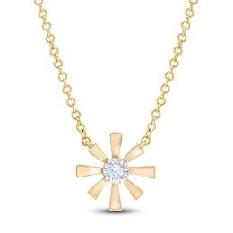 Diamond Flower Necklace 14K Yellow Gold 13&quot;