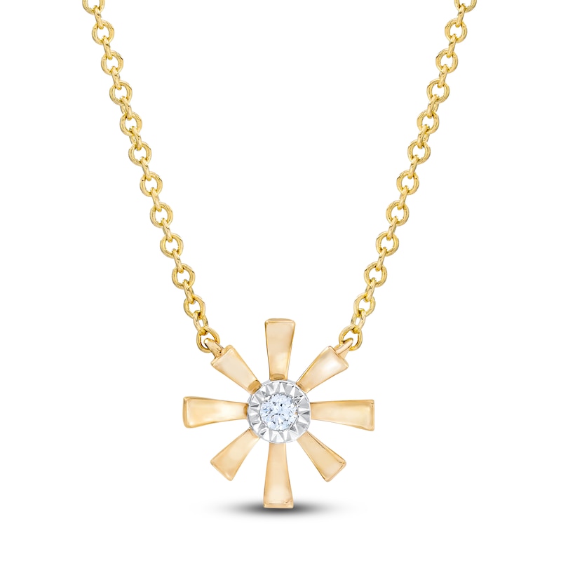 Main Image 1 of Diamond Flower Necklace 14K Yellow Gold 13&quot;