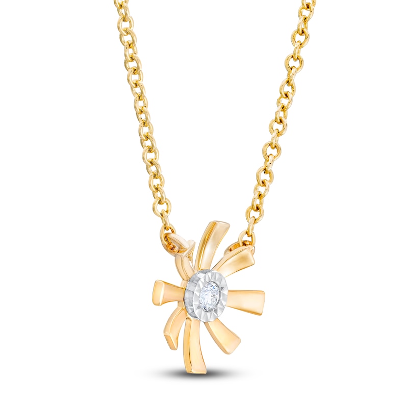 Main Image 2 of Diamond Flower Necklace 14K Yellow Gold 13&quot;