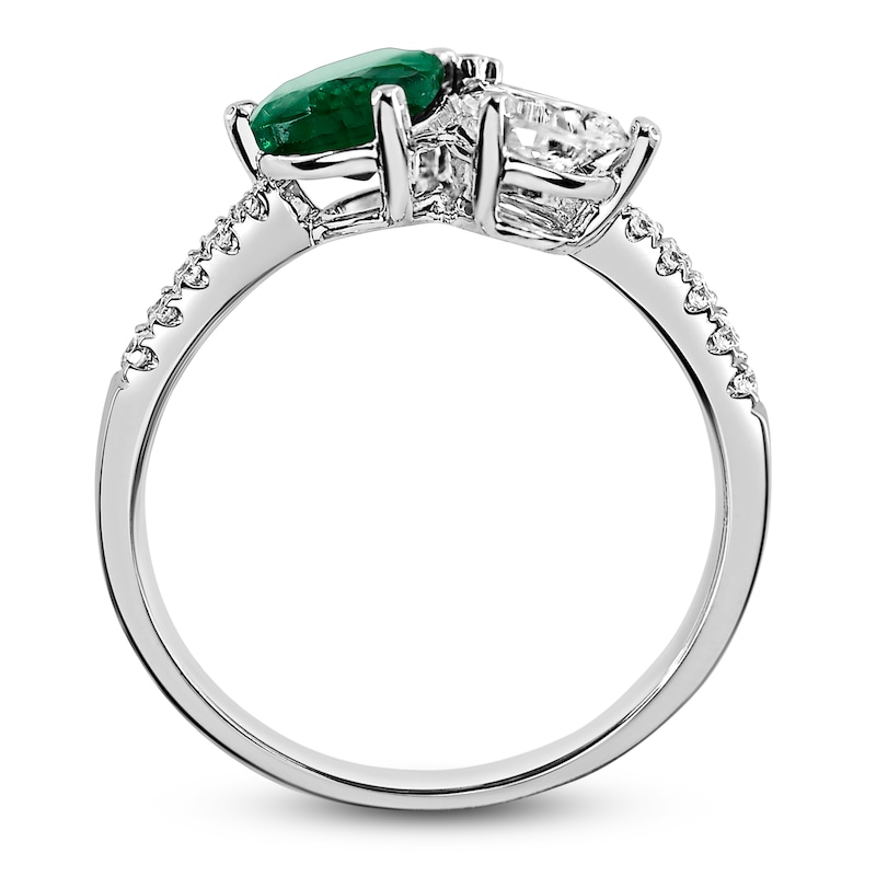 Main Image 2 of Pear-Shaped Diamond & Natural Emerald Engagement Ring 1/2 ct tw 14K White Gold