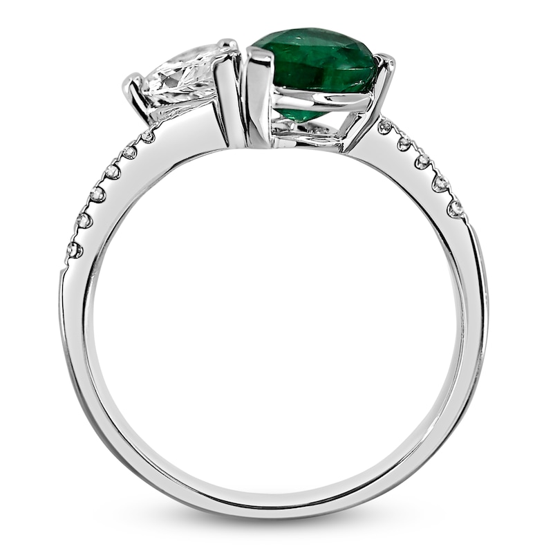 Main Image 3 of Pear-Shaped Diamond & Natural Emerald Engagement Ring 1/2 ct tw 14K White Gold