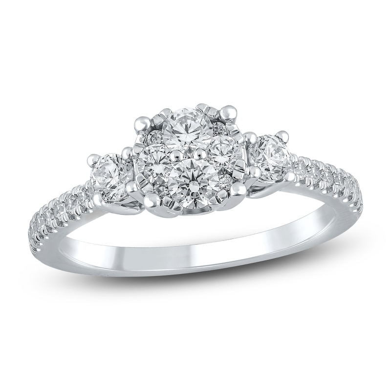 Multi-Diamond Center Engagement Ring 3/4 ct tw 14K White Gold