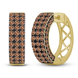 Men's Brown Diamond Hoop Earrings 1-1/2 ct tw 10K Yellow Gold