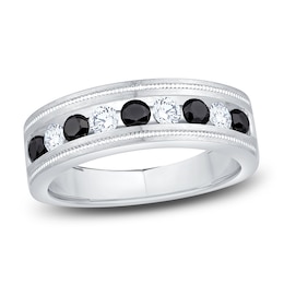 Men's Certified Black & White Diamond Wedding Band 1 ct tw 14K White Gold