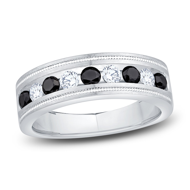 Main Image 1 of Men's Certified Black & White Diamond Wedding Band 1 ct tw 14K White Gold