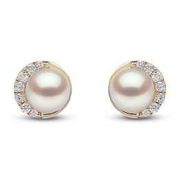 Yoko London Cultured Pearl & Diamond Stud Earrings 1/10 ct tw 18K Yellow Gold