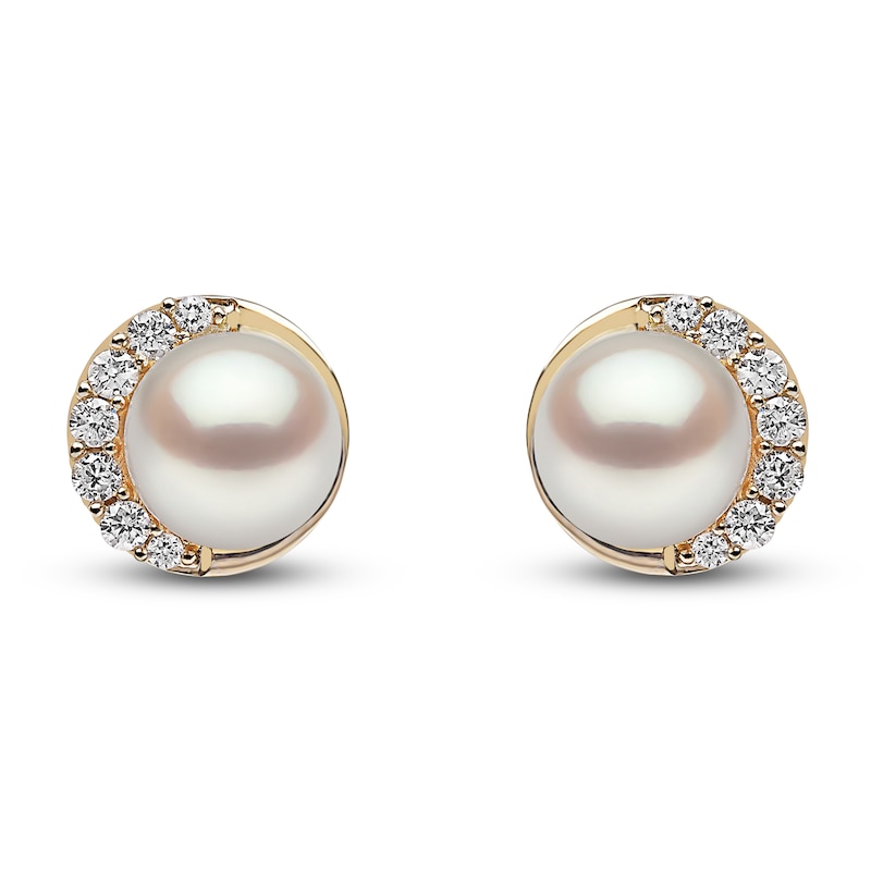 Main Image 1 of Yoko London Cultured Pearl & Diamond Stud Earrings 1/10 ct tw 18K Yellow Gold