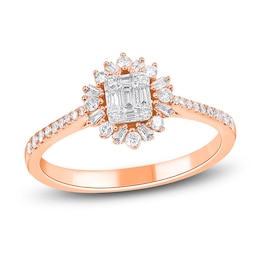 Baguette & Round-Cut Multi-Diamond Starburst Halo Promise Ring 1/3 ct tw 10K Rose Gold