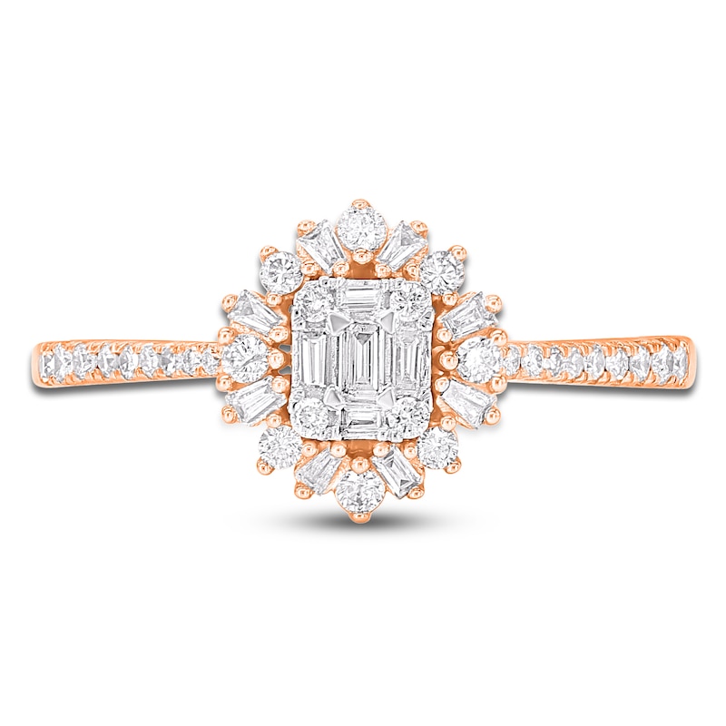 Baguette & Round-Cut Multi-Diamond Starburst Halo Promise Ring 1/3 ct tw 10K Rose Gold