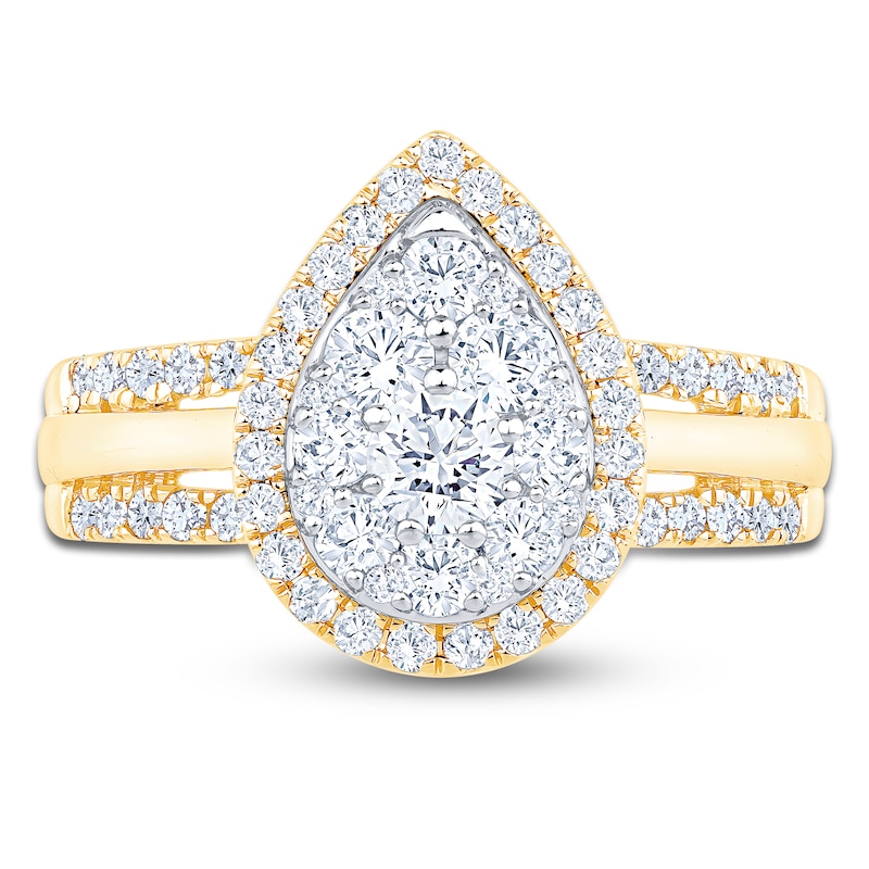 Brilliant Moments Multi-Diamond Pear Halo Engagement Ring 1 ct tw 14K Yellow Gold