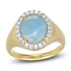 Thumbnail Image 1 of Oval-Cut Natural Milky Aquamarine & Diamond Halo Ring 1/4 ct tw 14K Yellow Gold