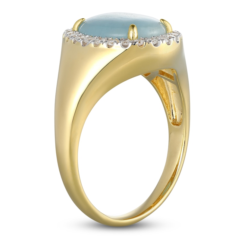 Main Image 2 of Oval-Cut Natural Milky Aquamarine & Diamond Halo Ring 1/4 ct tw 14K Yellow Gold