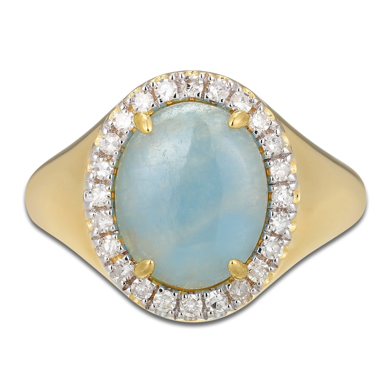 Main Image 3 of Oval-Cut Natural Milky Aquamarine & Diamond Halo Ring 1/4 ct tw 14K Yellow Gold