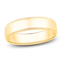 Men's Polished Milgrain Wedding Band 14K Yellow Gold 6mm