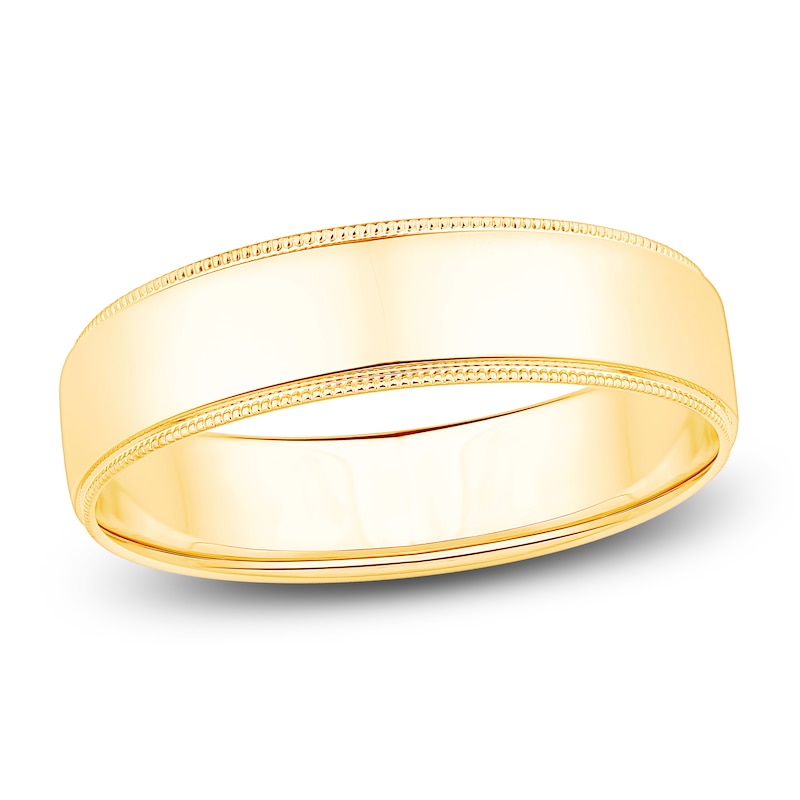 Men's Polished Milgrain Wedding Band 14K Gold 6mm