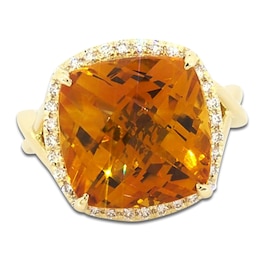 Jared Atelier Cushion-Cut Natural Citrine & Certified Diamond Halo Ring 1/4 ct tw 14K Yellow Gold