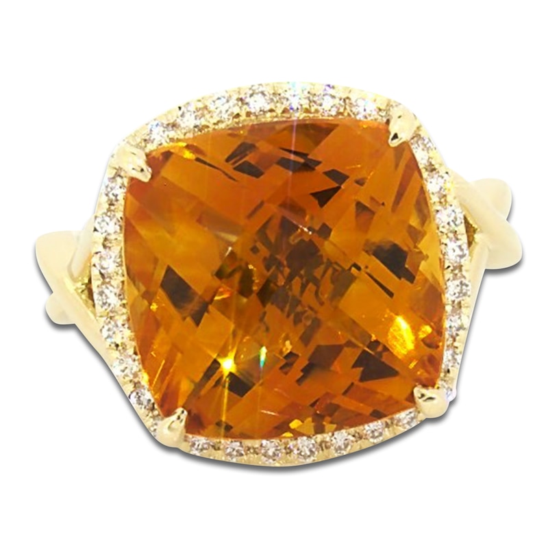 Main Image 1 of Jared Atelier Cushion-Cut Natural Citrine & Certified Diamond Halo Ring 1/4 ct tw 14K Yellow Gold