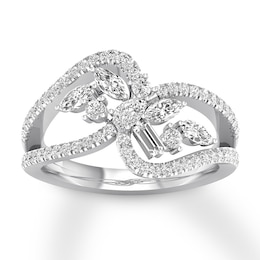 Diamond Ring 3/4 ct tw Round/Marquise/Baguette/Pear-shaped 14K White Gold