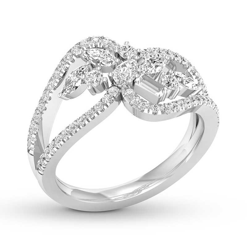 Diamond Ring 3/4 ct tw Round/Marquise/Baguette/Pear-shaped 14K White Gold