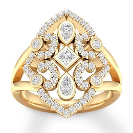 Diamond Ring 3/4 carat tw Princess/Pear-shaped/Round 14K Yellow Gold