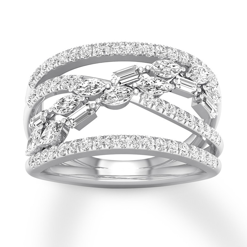 Diamond Ring 1 ct tw Marquise/Baguette/Round 14K White Gold