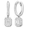 Thumbnail Image 3 of Diamond Dangle Earrings 1 cttw Emerald-cut/Round 14K White Gold