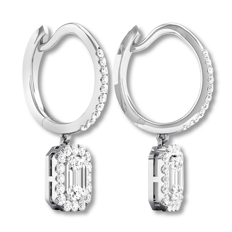 Main Image 4 of Diamond Dangle Earrings 1 cttw Emerald-cut/Round 14K White Gold