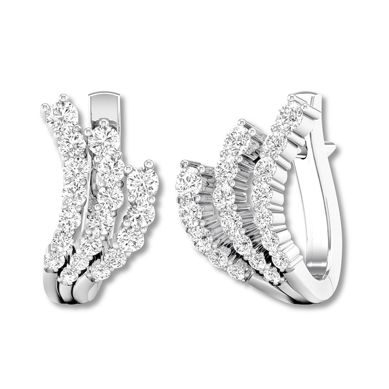 Diamond Hoop Earrings 1 carat tw Round 14K White Gold