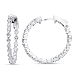 Diamond Hoop Earrings 1-1/2 ct tw Round-cut 14K White Gold