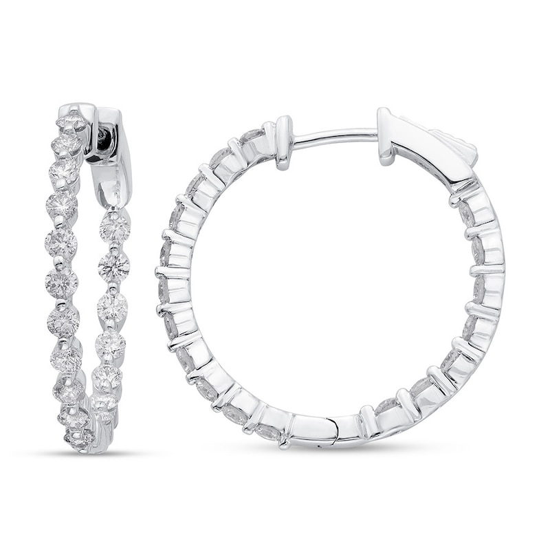 Main Image 1 of Diamond Hoop Earrings 1-1/2 ct tw Round-cut 14K White Gold