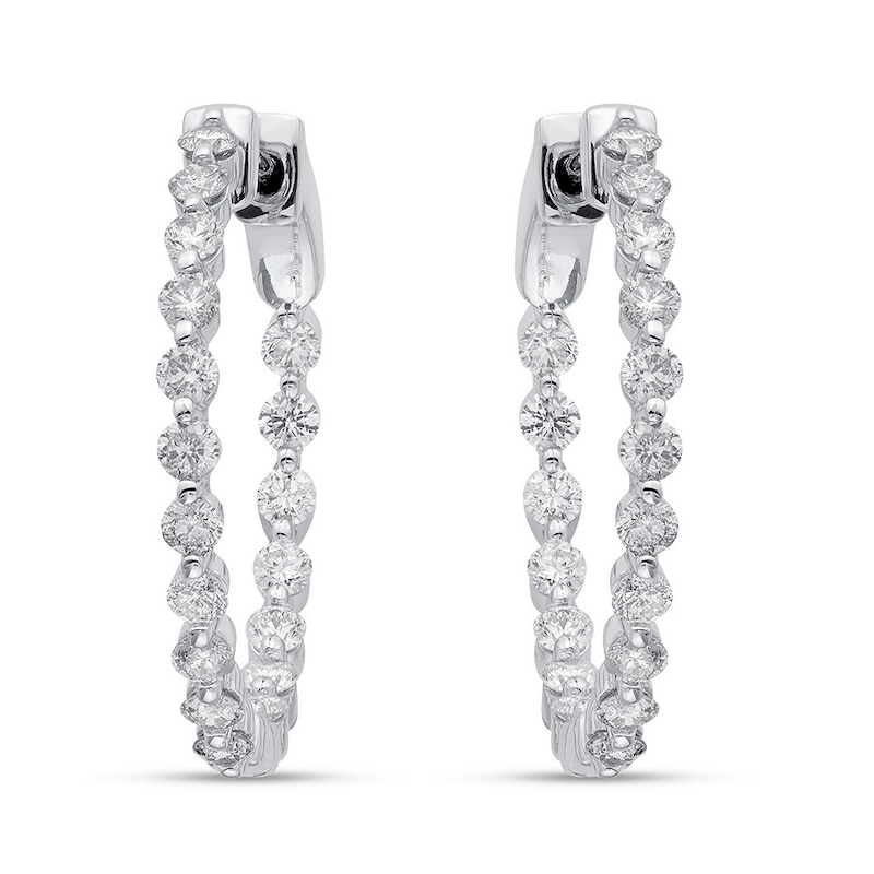 Main Image 2 of Diamond Hoop Earrings 1-1/2 ct tw Round-cut 14K White Gold