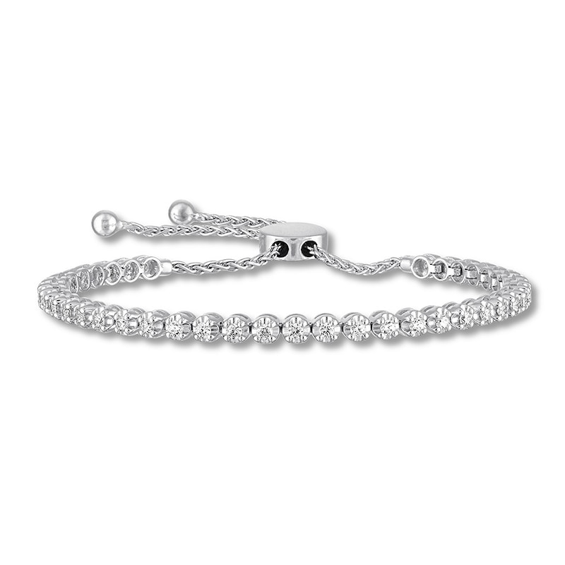 Diamond Bolo Bracelet 1 ct tw Round 10K White Gold