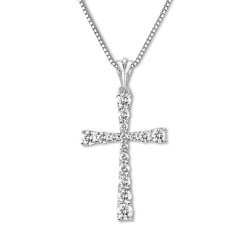 Diamond Cross Necklace 1 ct tw Round 14K White Gold 18