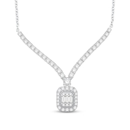 Diamond Necklace 1-1/2 ct tw Round/Baguette 14K White Gold