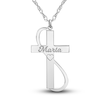 Thumbnail Image 1 of Engravable Cross Pendant Necklace White Gold-Plated Sterling Silver 28mm 18&quot; Adj.