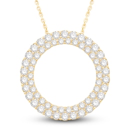 Diamond Circle Pendant Necklace 2 ct tw Round 14K Yellow Gold 18&quot;